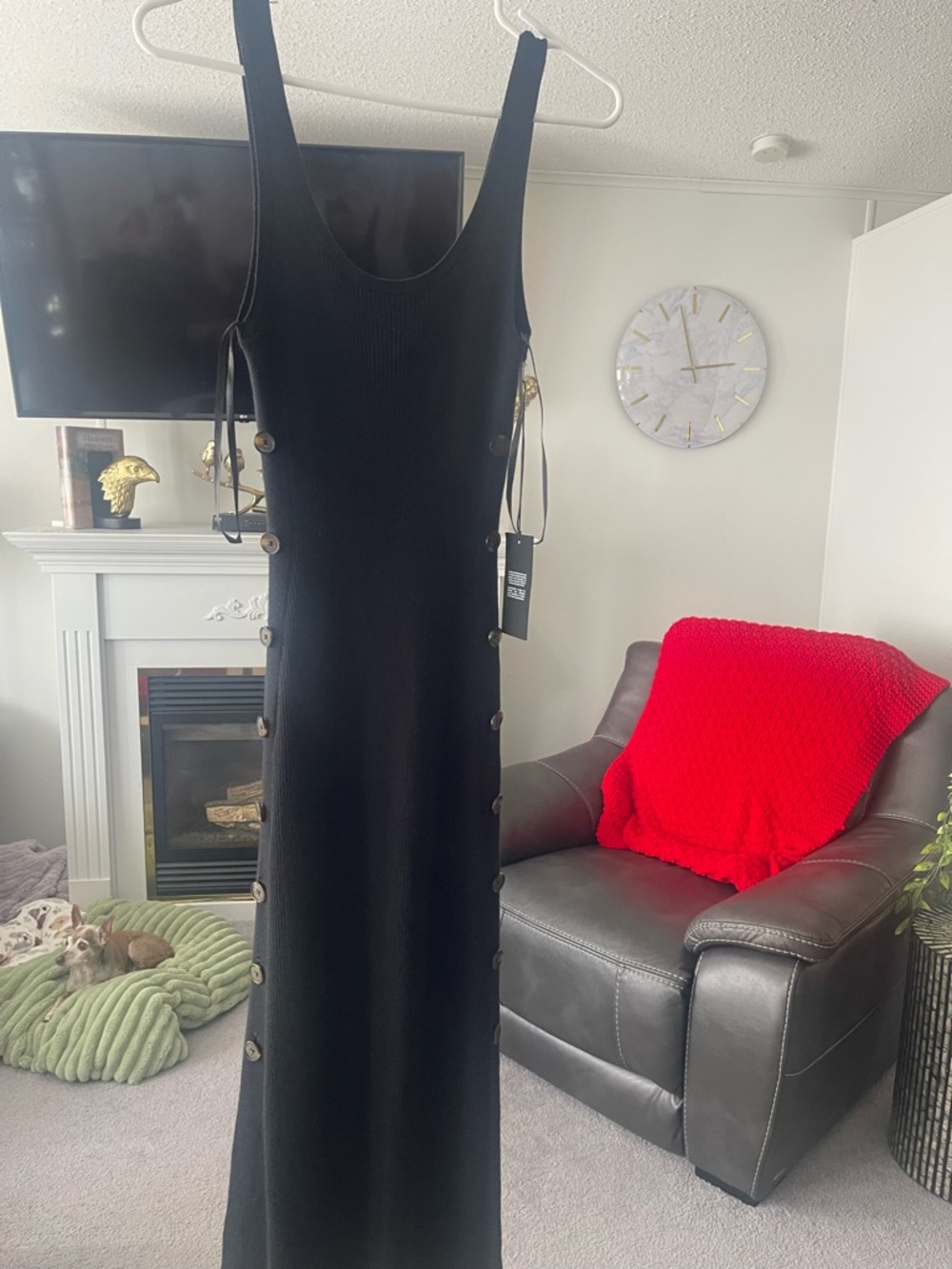 Abercrombie & Fitch Black Ribbed Button-Side Maxi Dress
